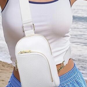 RFID Ivory and Gold faux leather Crossbody Sling Bag with built in wallet